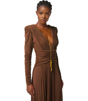 ELISABETTA FRANCHI RED CARPET BROWN SUGAR DRESS