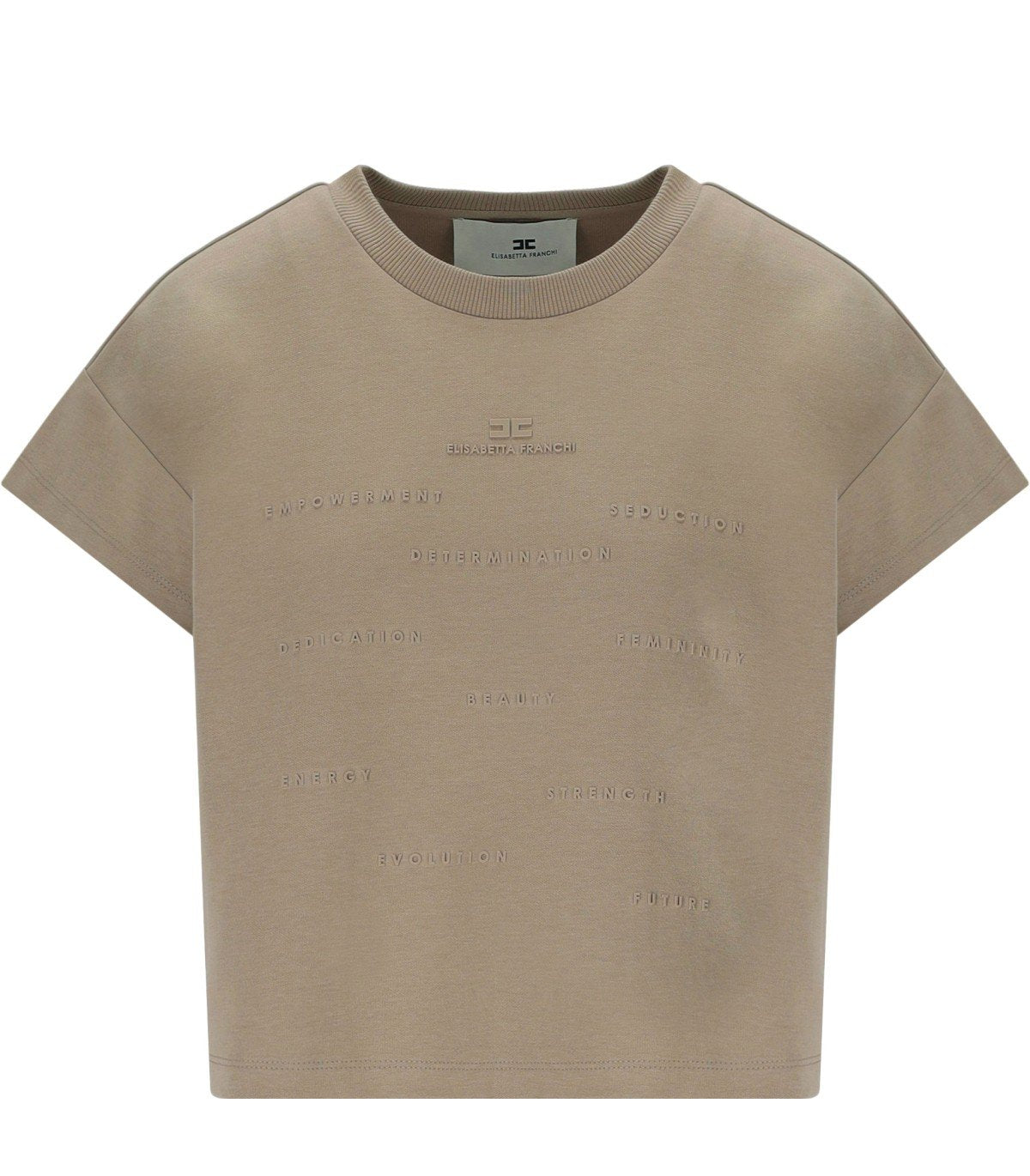 ELISABETTA FRANCHI BEIGE CROPPED T-SHIRT MIT LETTERING