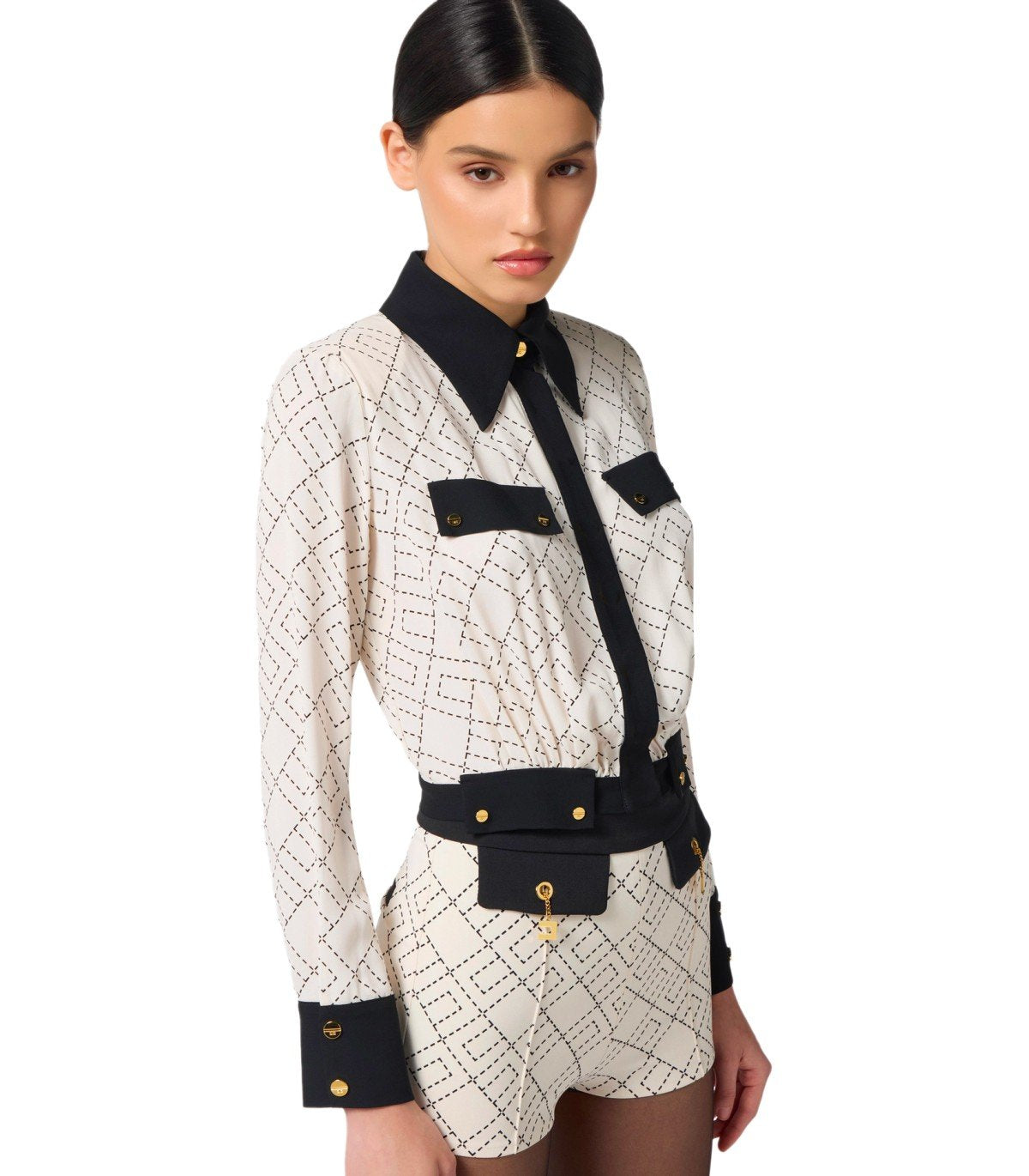 ELISABETTA FRANCHI MILK BICOLORED SHIRT