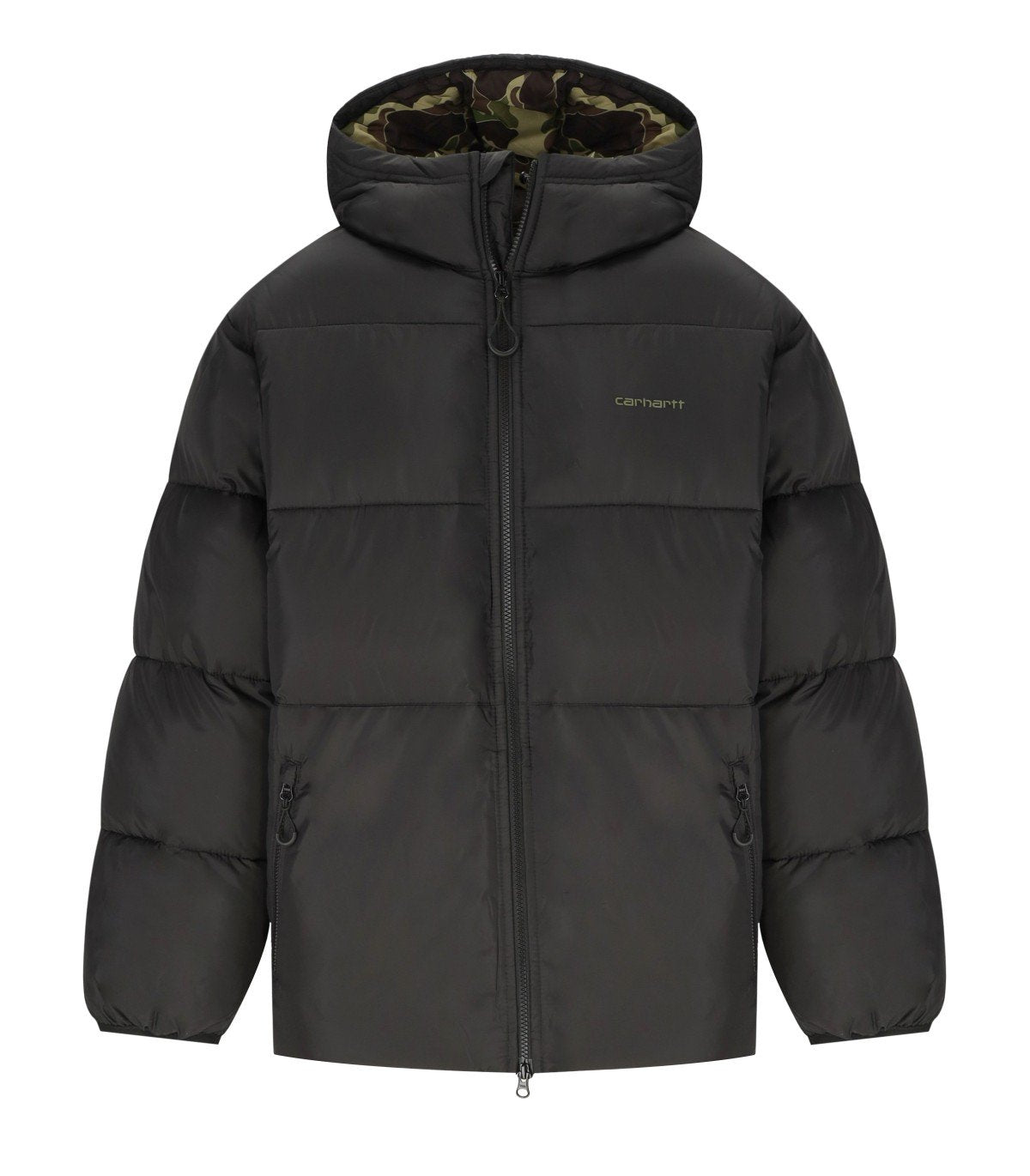 CARHARTT WIP TORONTO CAMO DUCK BLACK HOODED PADDED JACKET
