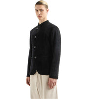 EMPORIO ARMANI ZWARTE RIBBED JAS MET MANDARIJNKRAAG