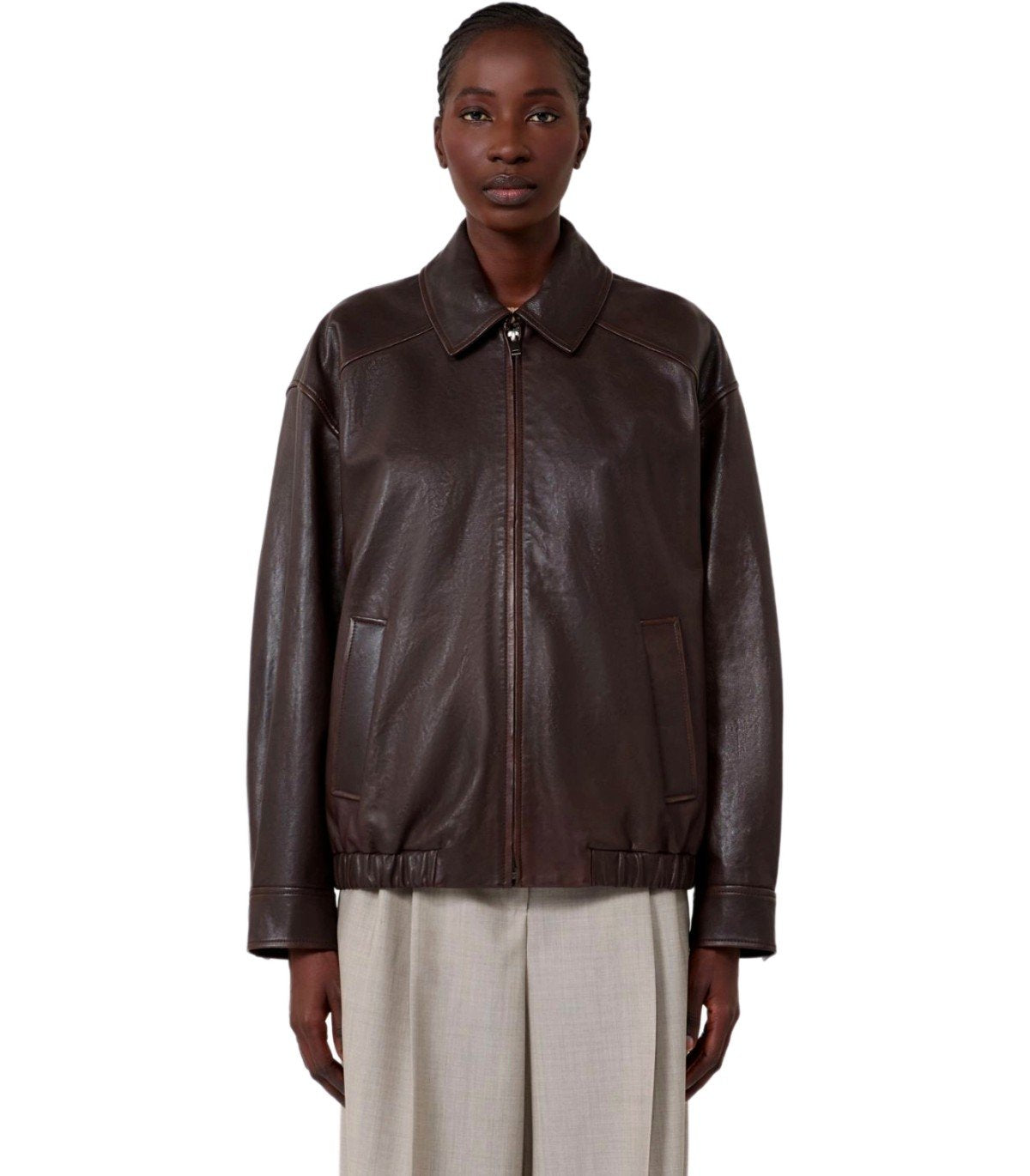 MAX MARA WEEKEND COSE BRAUNER LEDERJACKE