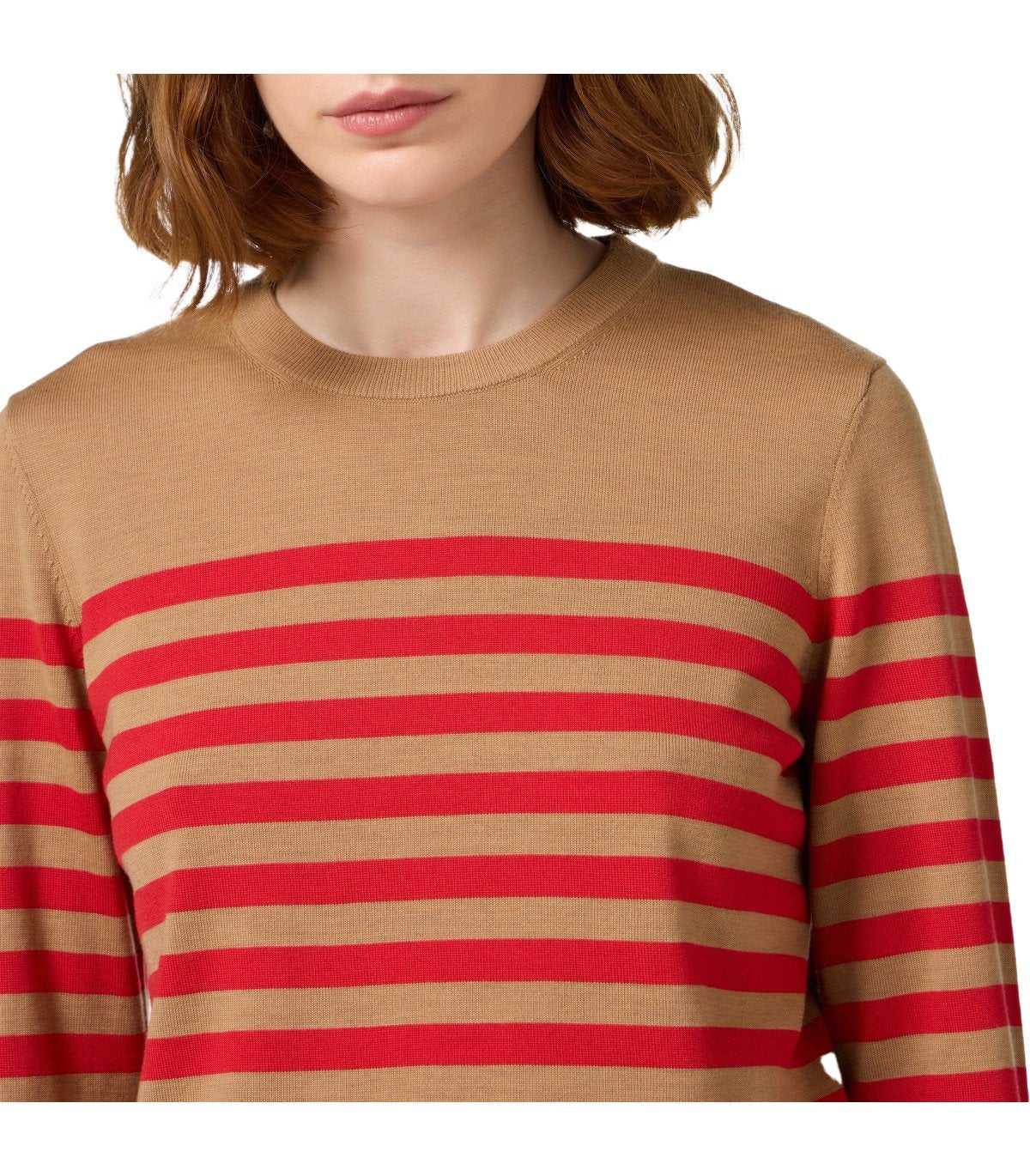 ELISABETTA FRANCHI CAMEL/RED PASSION GESTREIFTER PULLOVER