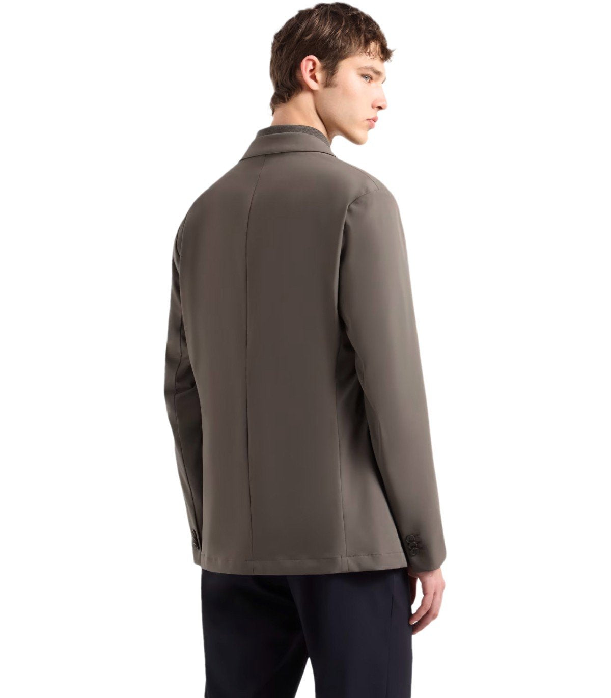 EMPORIO ARMANI TRAVEL ESSENTIAL BROWN SINGLE-BREASTED JACKET