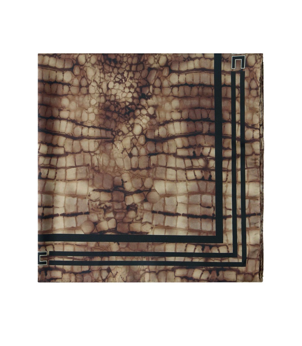 ELISABETTA FRANCHI BROWN ALLIGATOR PRINT FOULARD SCARF
