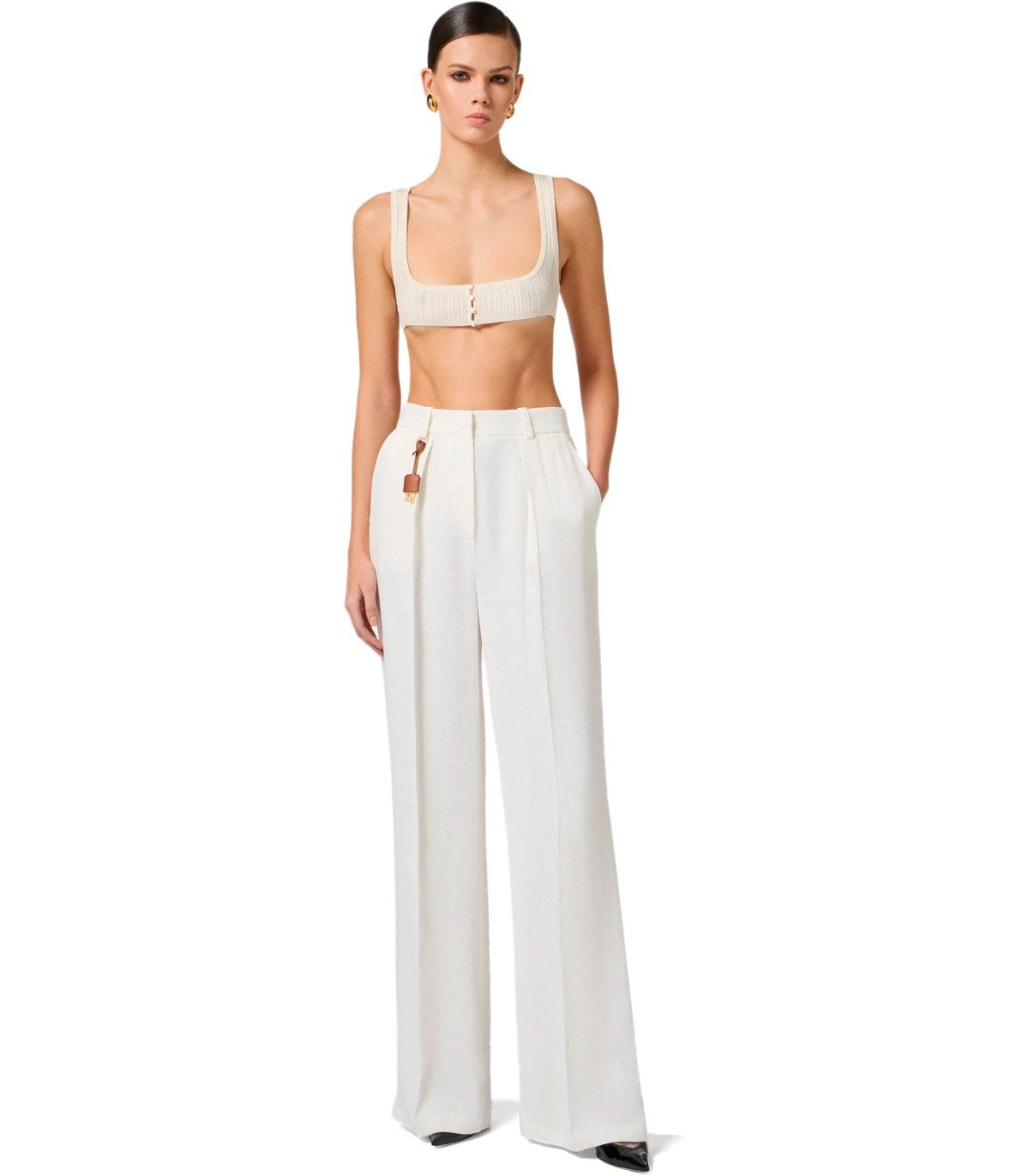 ELISABETTA FRANCHI IVORY PANTS WITH CHARMS