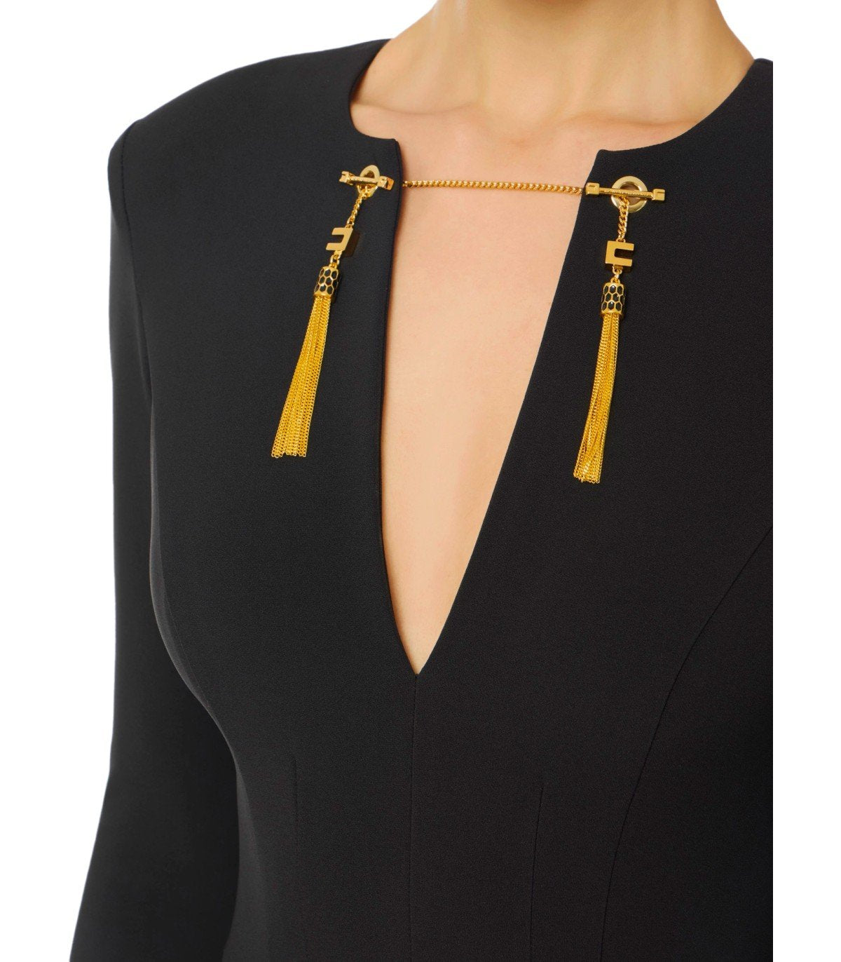 VESTIDO TUBO CON BORLAS NEGRO ELISABETTA FRANCHI