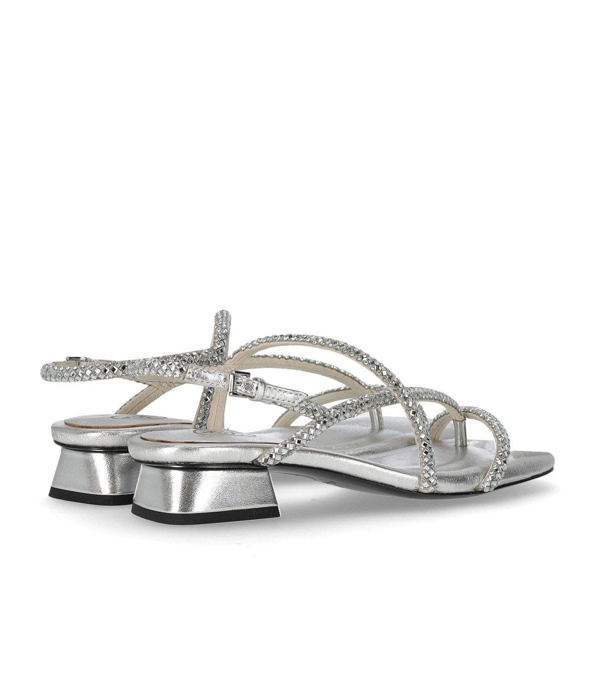 ASH ISLA SILVER MID-HEELED SANDAL