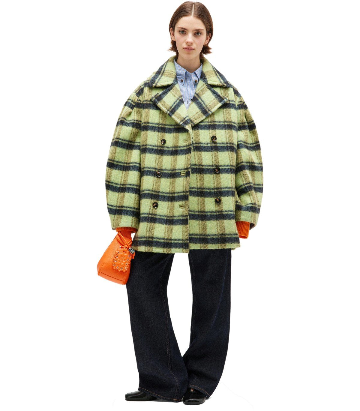 GANNI LIME SHERBET DOUBLE-BREASTED COAT