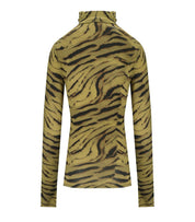 GANNI KHAKI ZEBRA PRINT TURTLENECK TOP