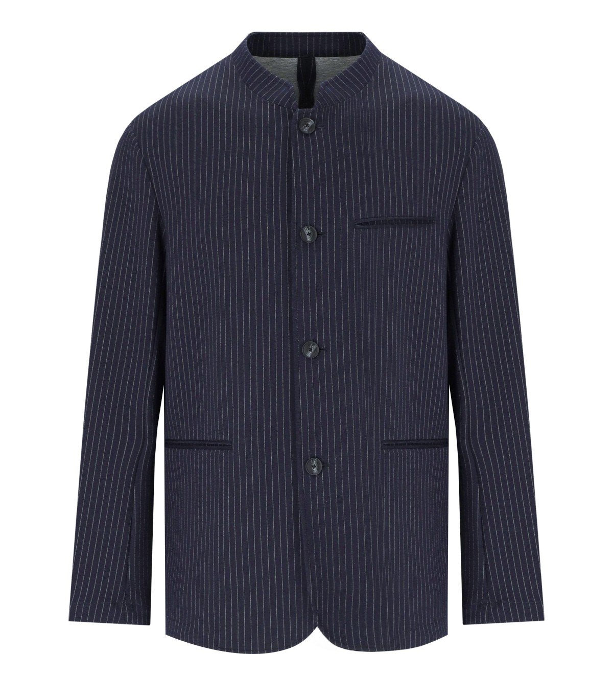 EMPORIO ARMANI NAVY BLUE PINSTRIPE JACKET WITH MANDARIN COLLAR