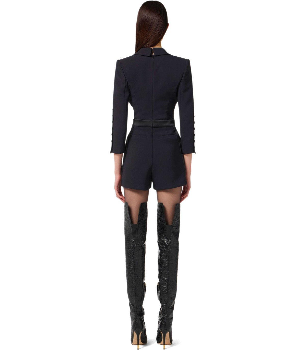 ELISABETTA FRANCHI BLACK DOUBLE-BREASTED JUMPSUIT