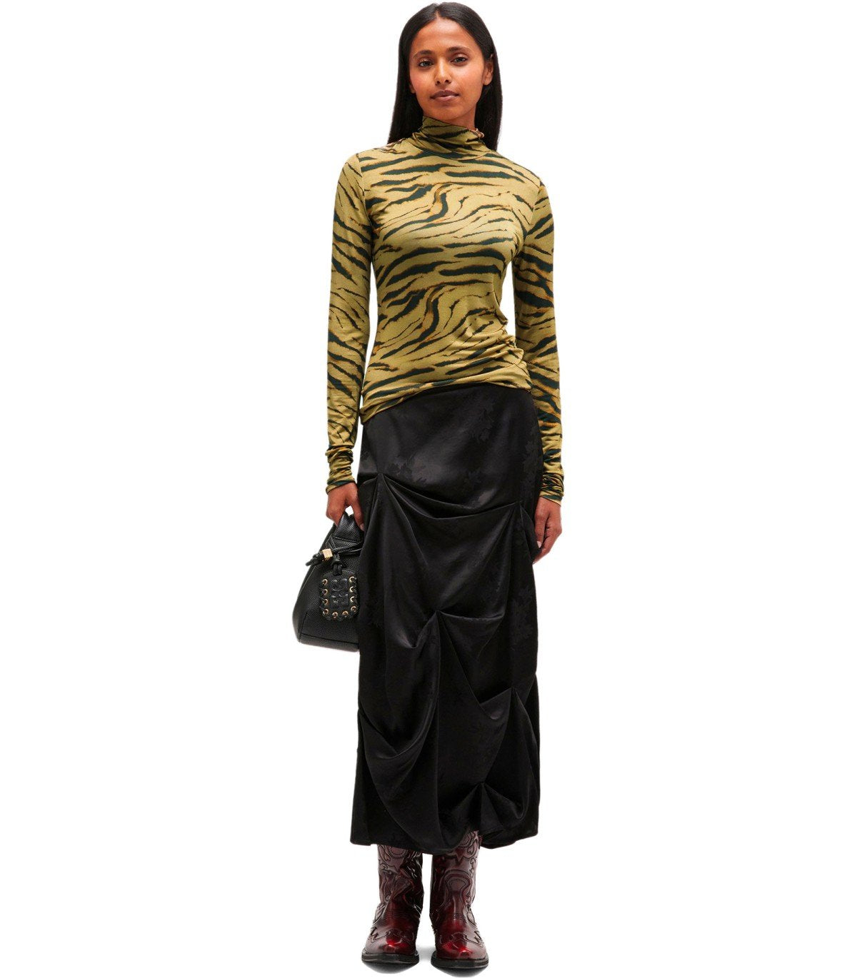 GANNI KHAKI ZEBRA PRINT TURTLENECK TOP