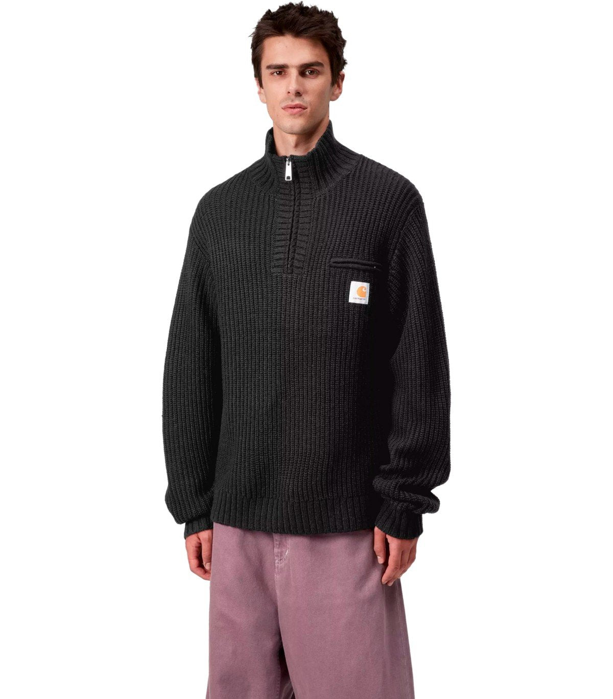 CARHARTT WIP DETROIT HALF ZIP BLACK SWEATER