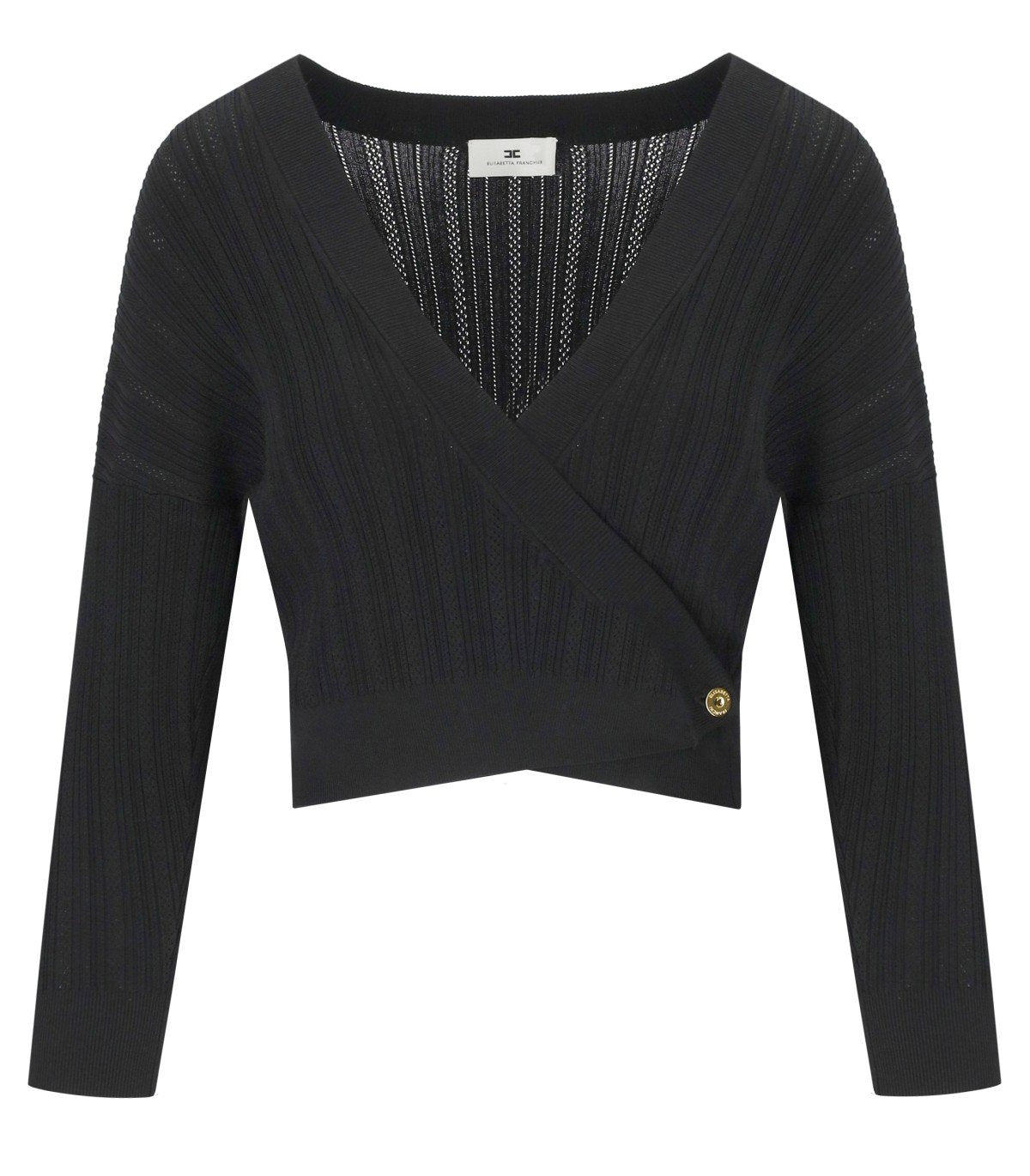 ELISABETTA FRANCHI BLACK KNITTED TOP WITH V-NECK