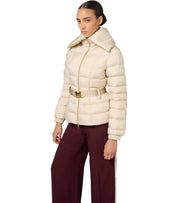 ELISABETTA FRANCHI CREAM BELTED PADDED JACKET