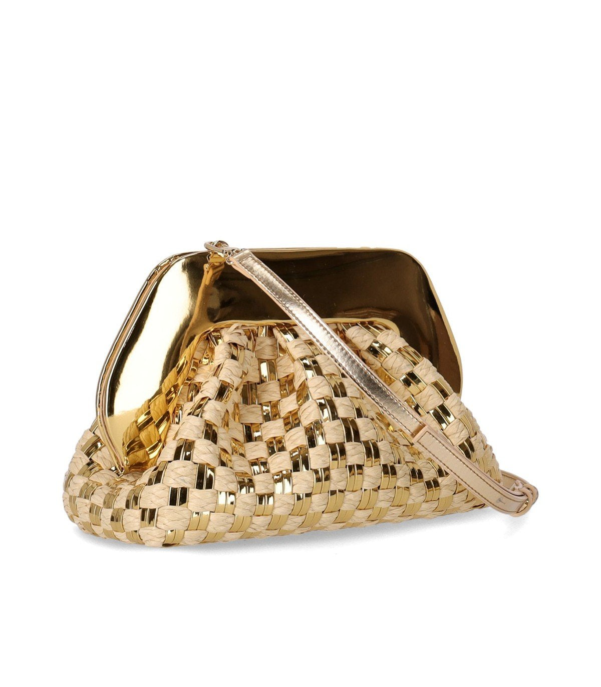 CLUTCH TIA MICRO WEAVED STRAW LAMINATED ORO THEMOIRè