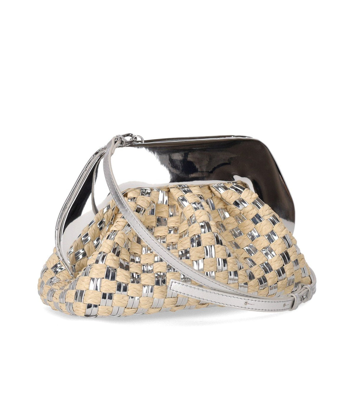 CLUTCH TIA MICRO WEAVED STRAW LAMINATED ARGENTO THEMOIRè