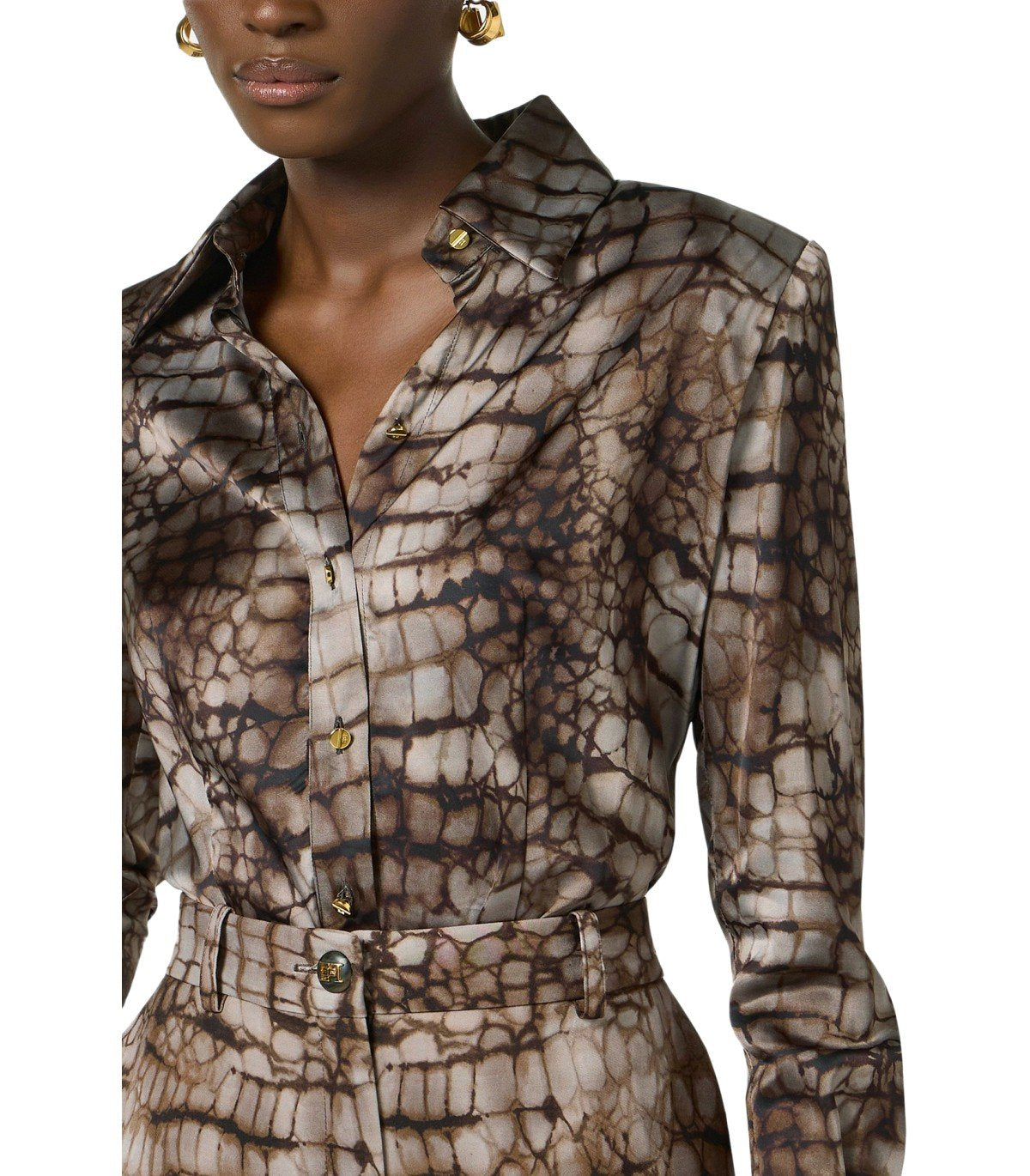ELISABETTA FRANCHI BROWN ALLIGATOR PRINT SHIRT