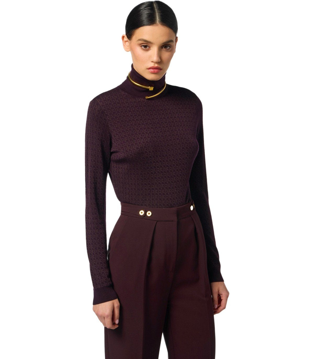 ELISABETTA FRANCHI MERLOT TURTLENECK SWEATER