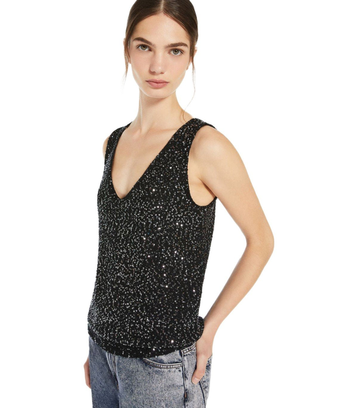 MAX MARA WEEKEND COLOMBA BLACK SEQUINS TOP