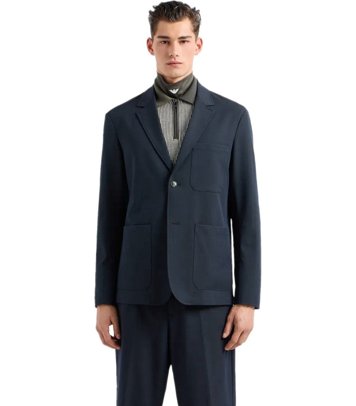 EMPORIO ARMANI NAVY BLUE SINGLE-BREASTED JACKET