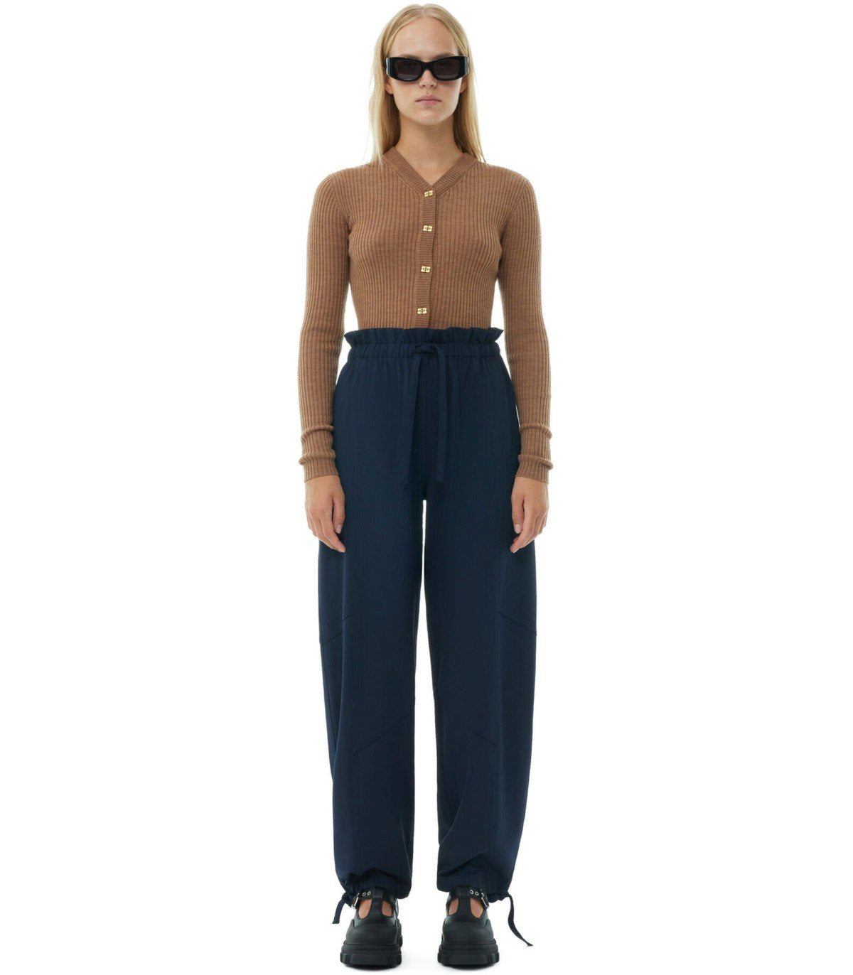 GANNI BLAUE HOSE MIT KORDELZUG