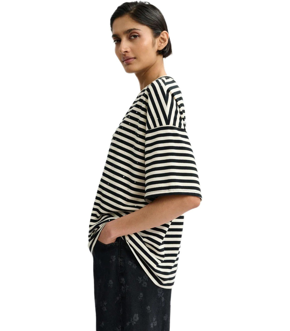 ESSENTIEL ANTWERP JOSTE WEISS GESTREIFTES T-SHIRT