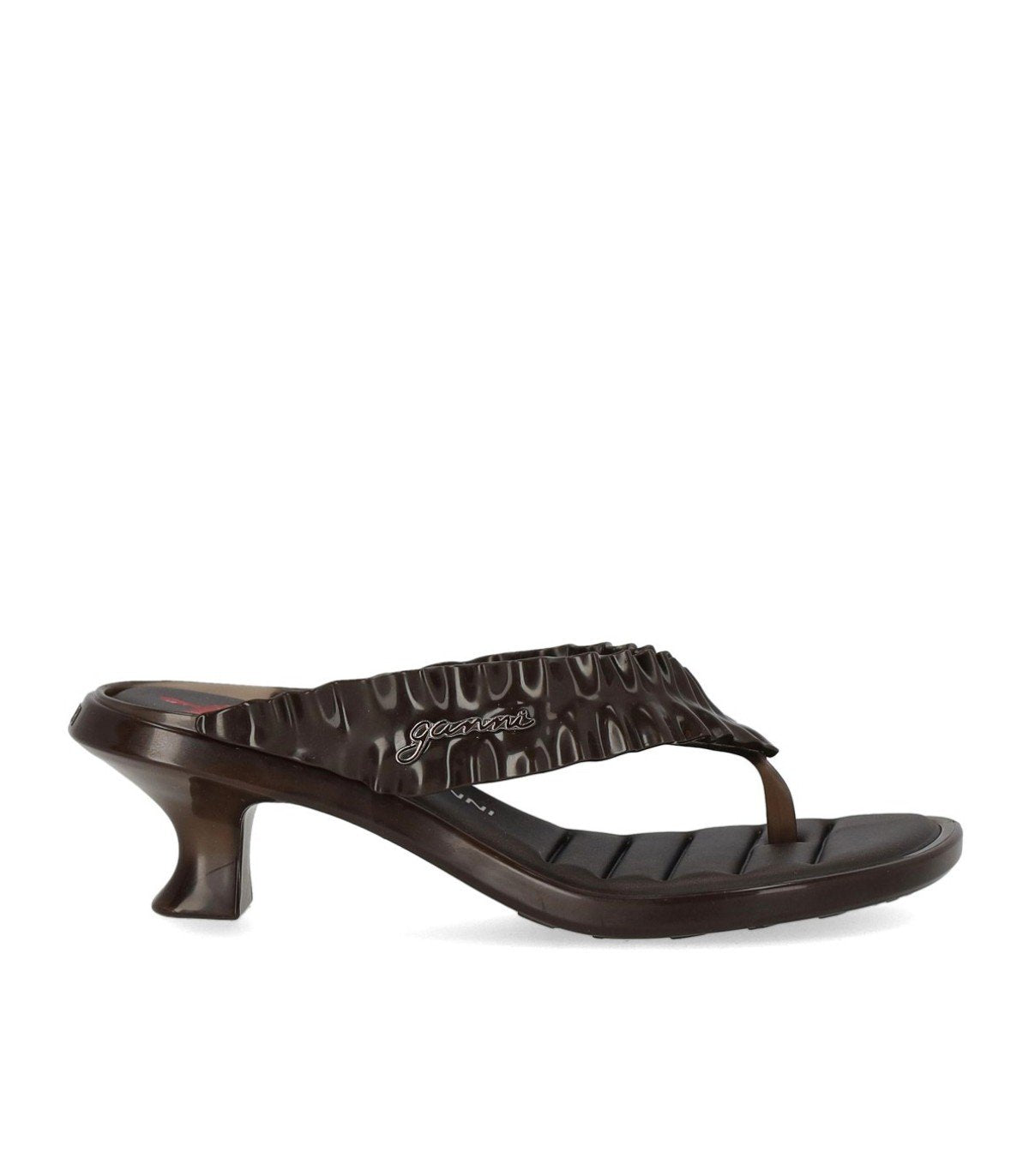 GANNI BROWN HEELED FLIP-FLOP