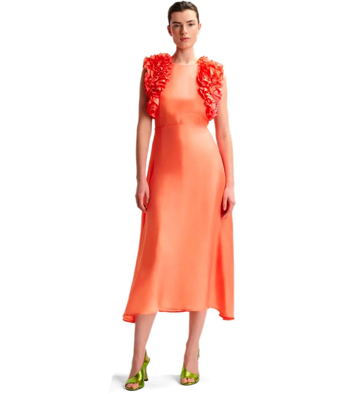 ESSENTIEL ANTWERP HEXICO CORAL MIDI DRESS