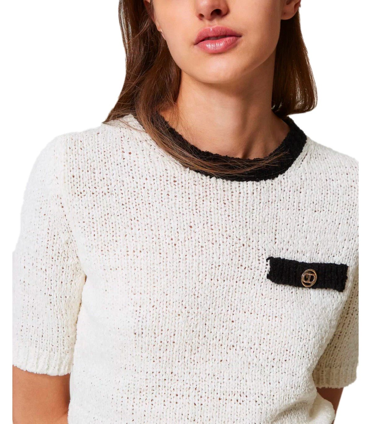 TWINSET WHITE BLACK CROPPED TOP