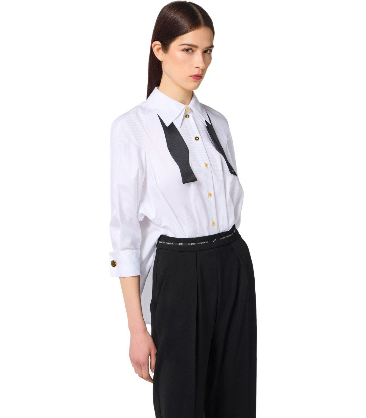 ELISABETTA FRANCHI BICOLOR JUMPSUIT WITH NECKTIE