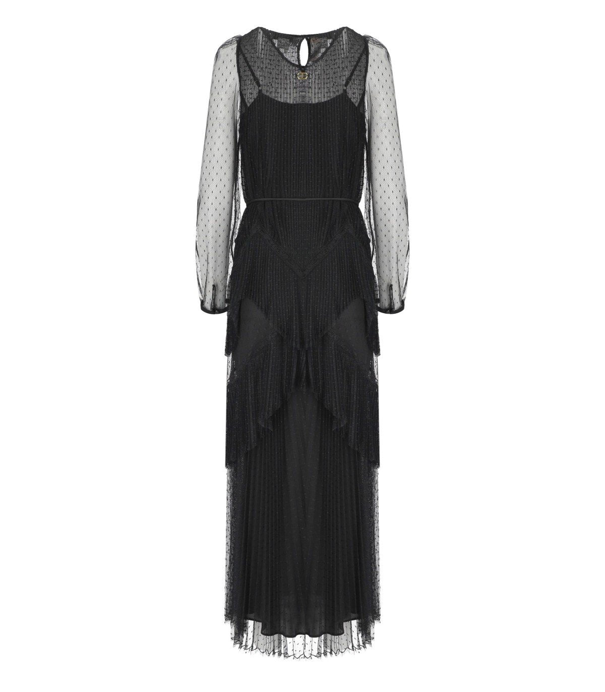 TWINSET SCHWARZ PLISSIERTES LANGES KLEID