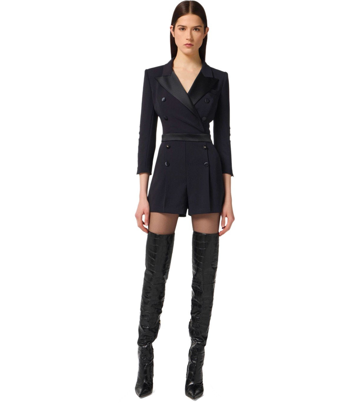 ELISABETTA FRANCHI BLACK DOUBLE-BREASTED JUMPSUIT