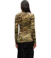 GANNI KHAKI ZEBRA PRINT TURTLENECK TOP