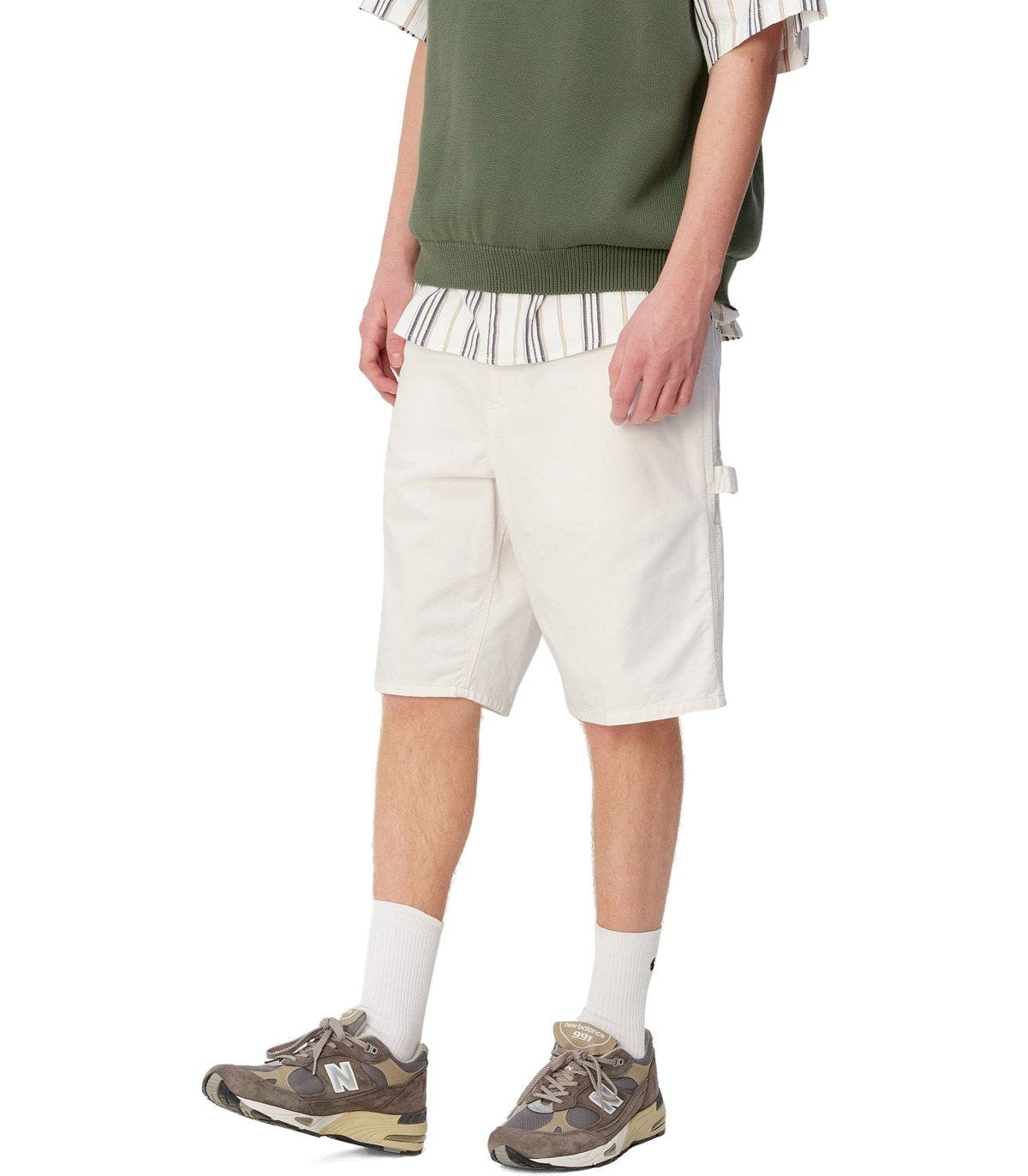 CARHARTT WIP SINGLE KNEE OFF-WHITE BERMUDA SHORTS