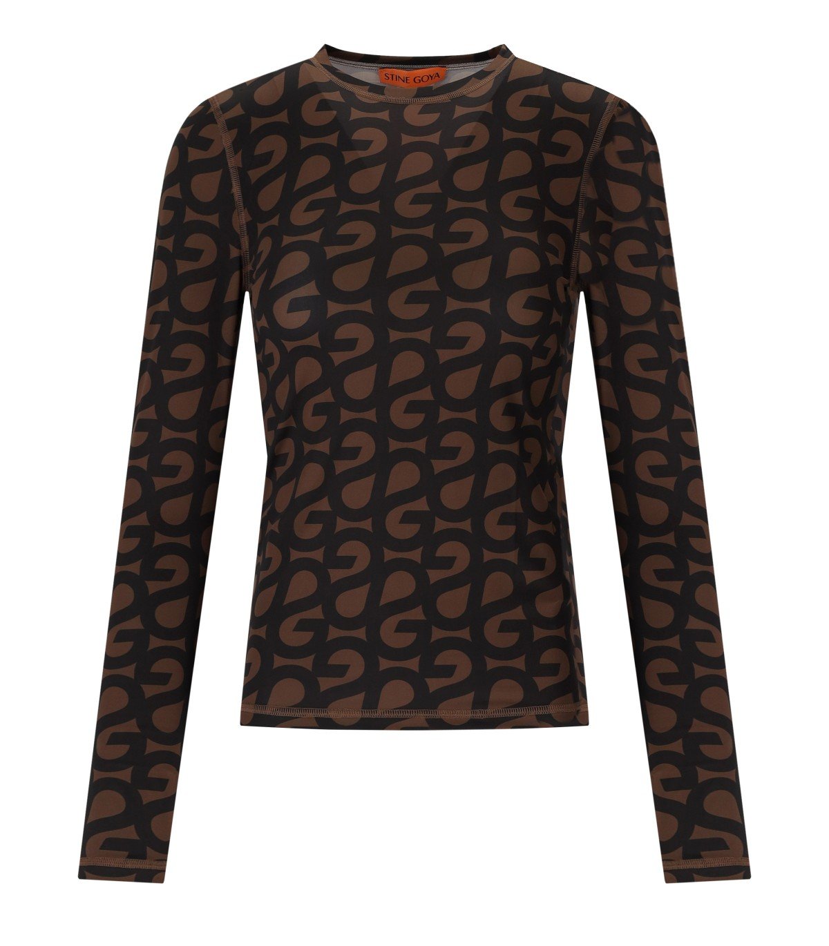 STINE GOYA BRAUNES MONOGRAM LANGARM-T-SHIRT