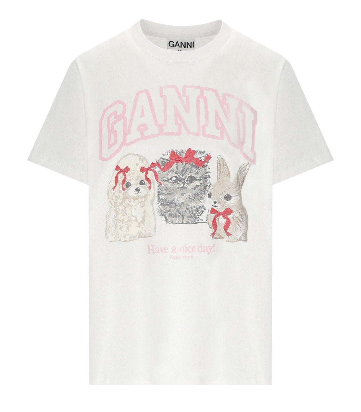 GANNI ANIMALS WHITE BASIC T-SHIRT