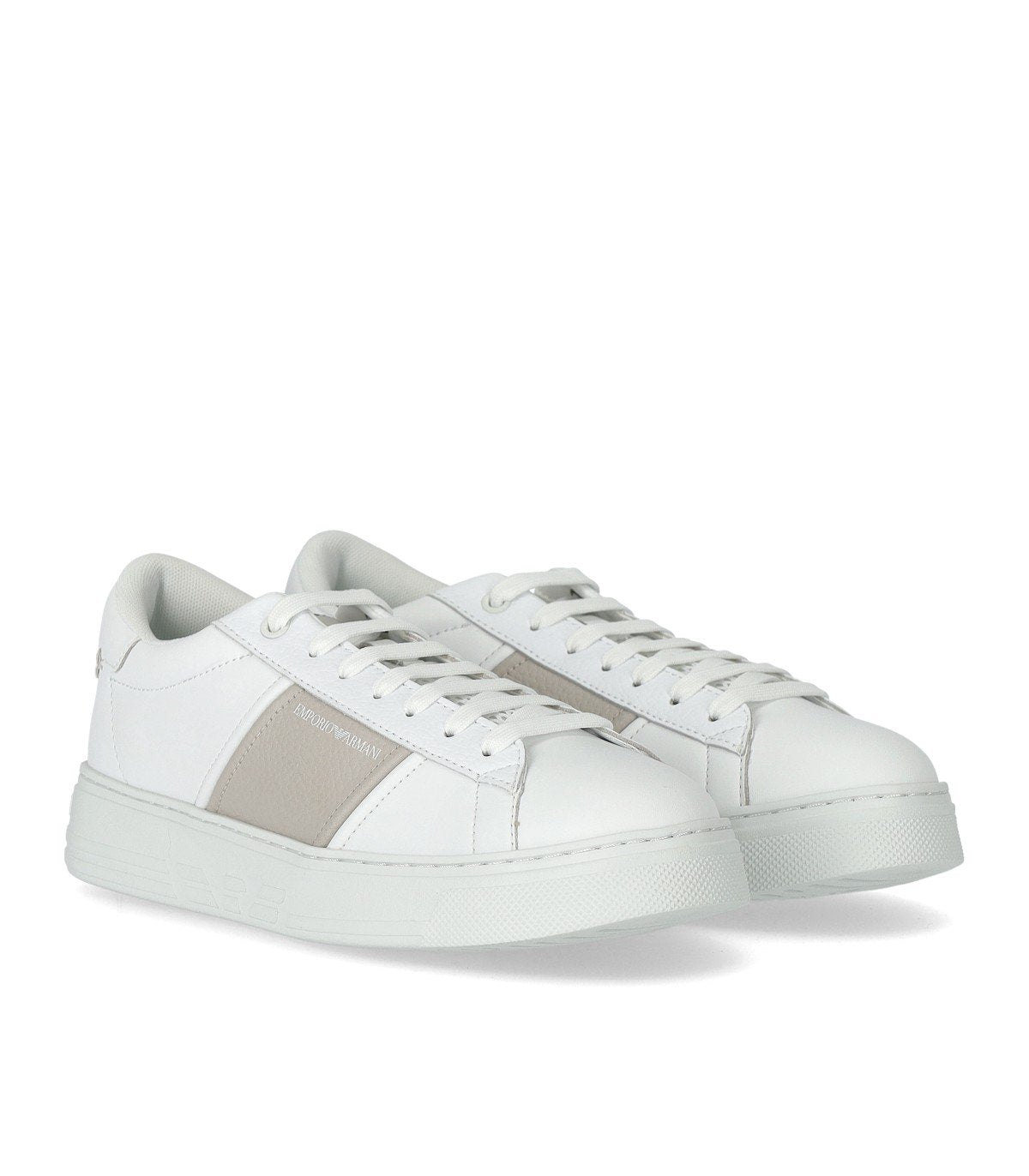 EMPORIO ARMANI WHITE AND BEIGE SNEAKER