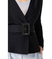 ELISABETTA FRANCHI BLACK KNITTED JACKET WITH BELT