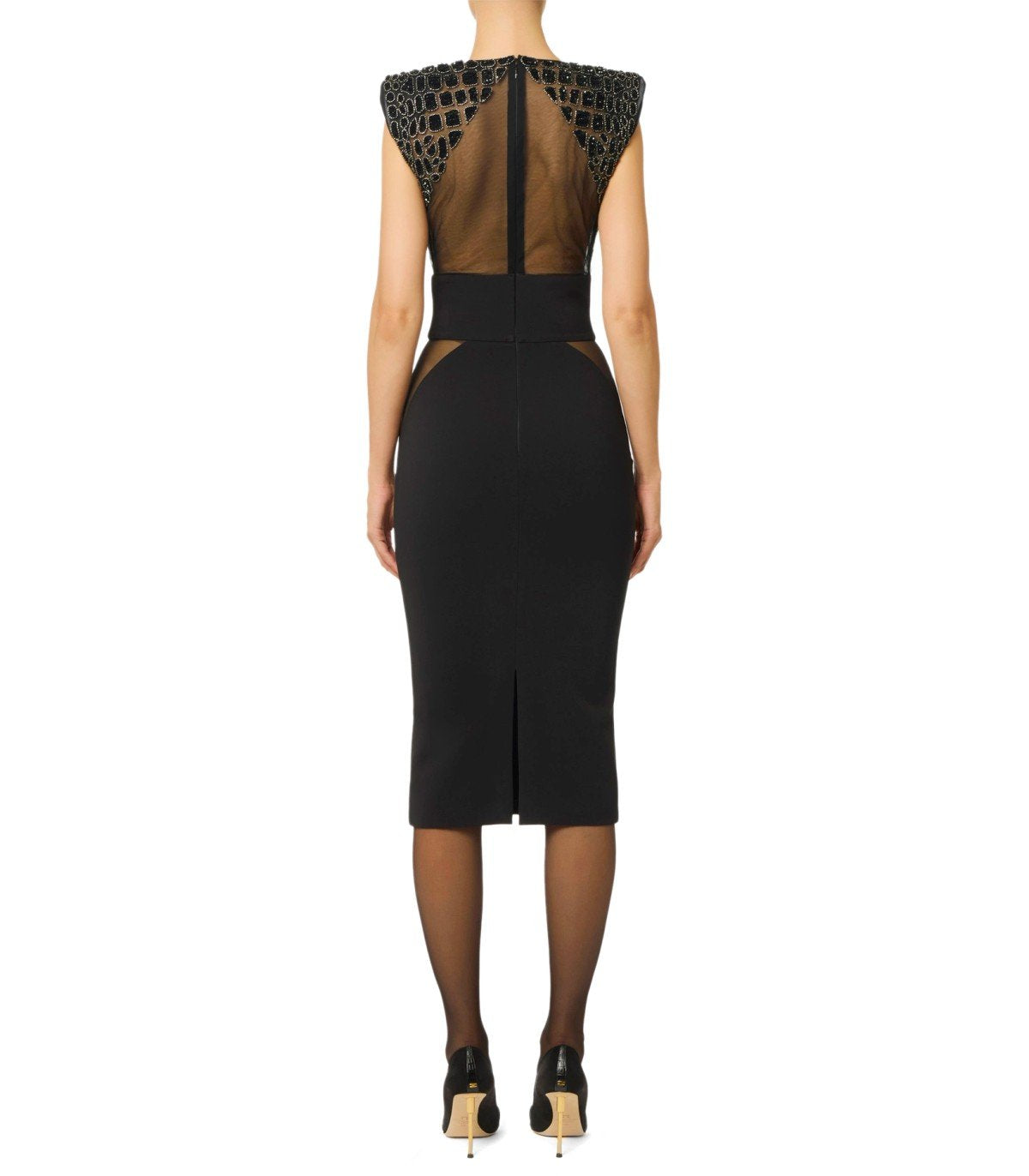 ELISABETTA FRANCHI BLACK MIDI DRESS WITH SEQUINS