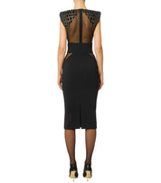 ELISABETTA FRANCHI BLACK MIDI DRESS WITH SEQUINS