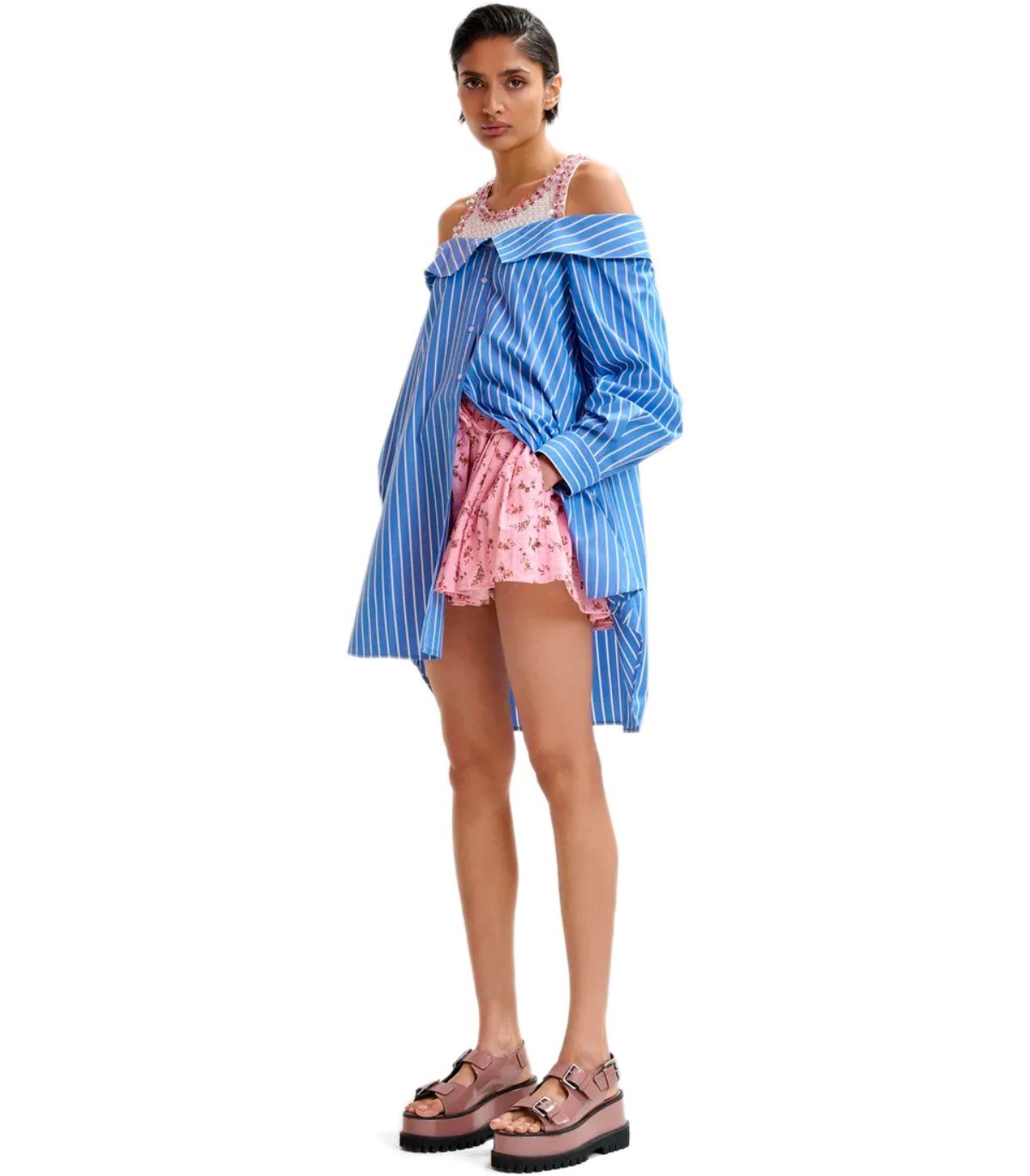 ESSENTIEL ANTWERP JORI LIGHT BLUE SHIRT DRESS