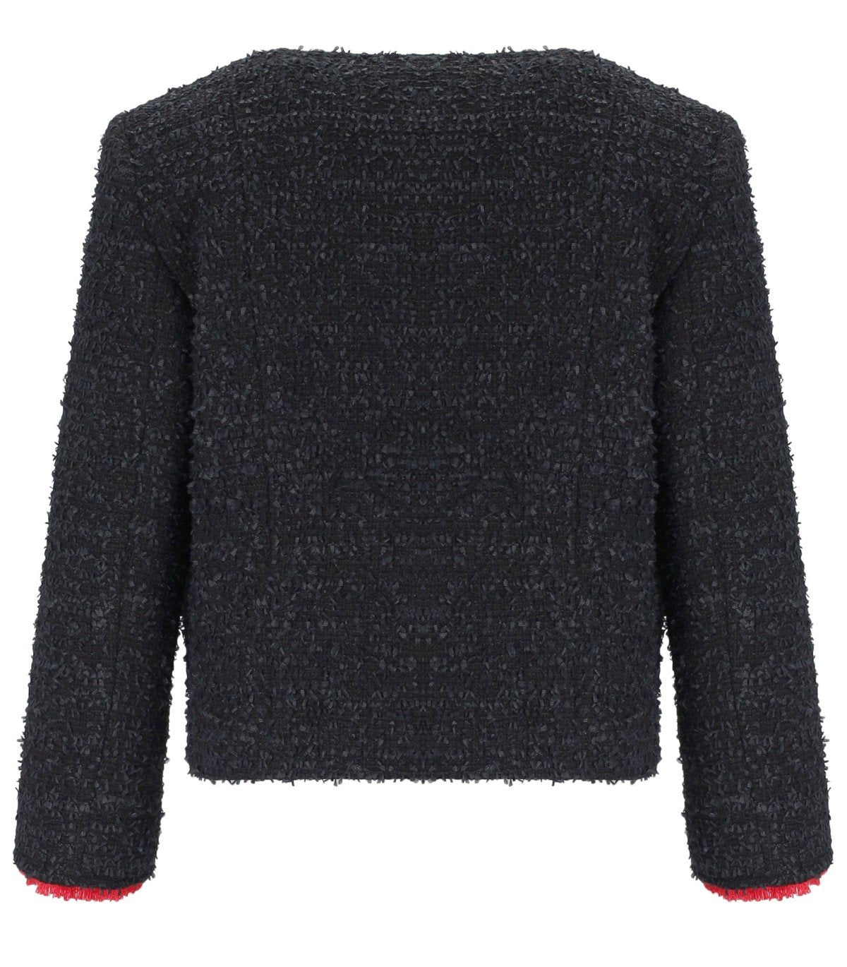 ELISABETTA FRANCHI CROPPED JAS IN ZWART/ROOD PASSION TWEED