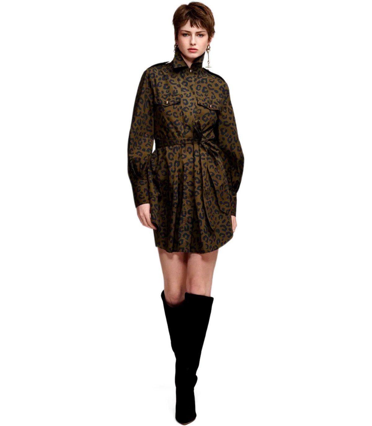 ESSENTIEL ANTWERP SCHWARZ KAKI ANIMAL-PRINT KETO KLEID