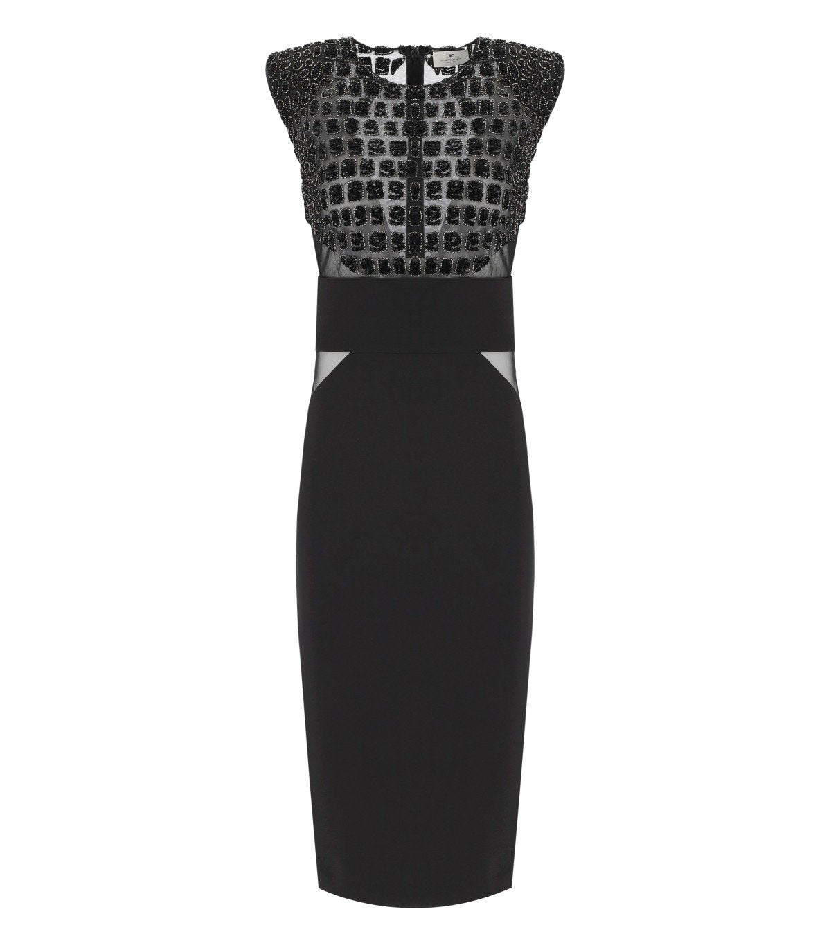 ELISABETTA FRANCHI BLACK MIDI DRESS WITH SEQUINS