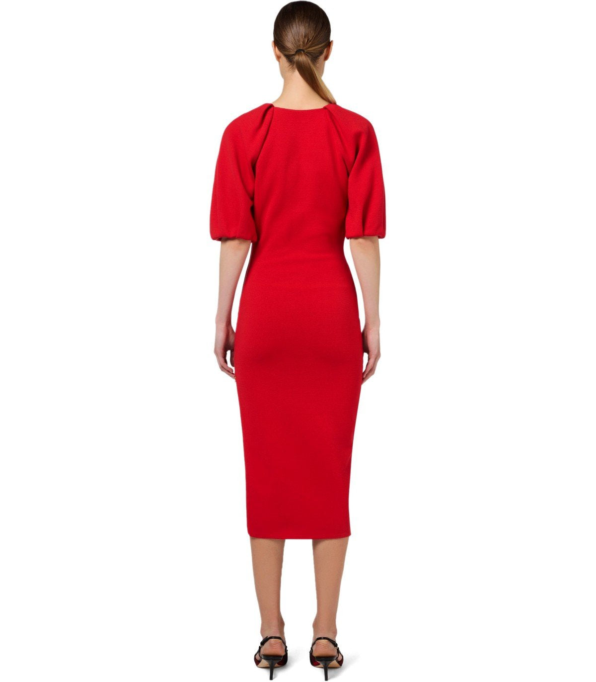 ELISABETTA FRANCHI RED PASSION KNITTED MIDI DRESS 