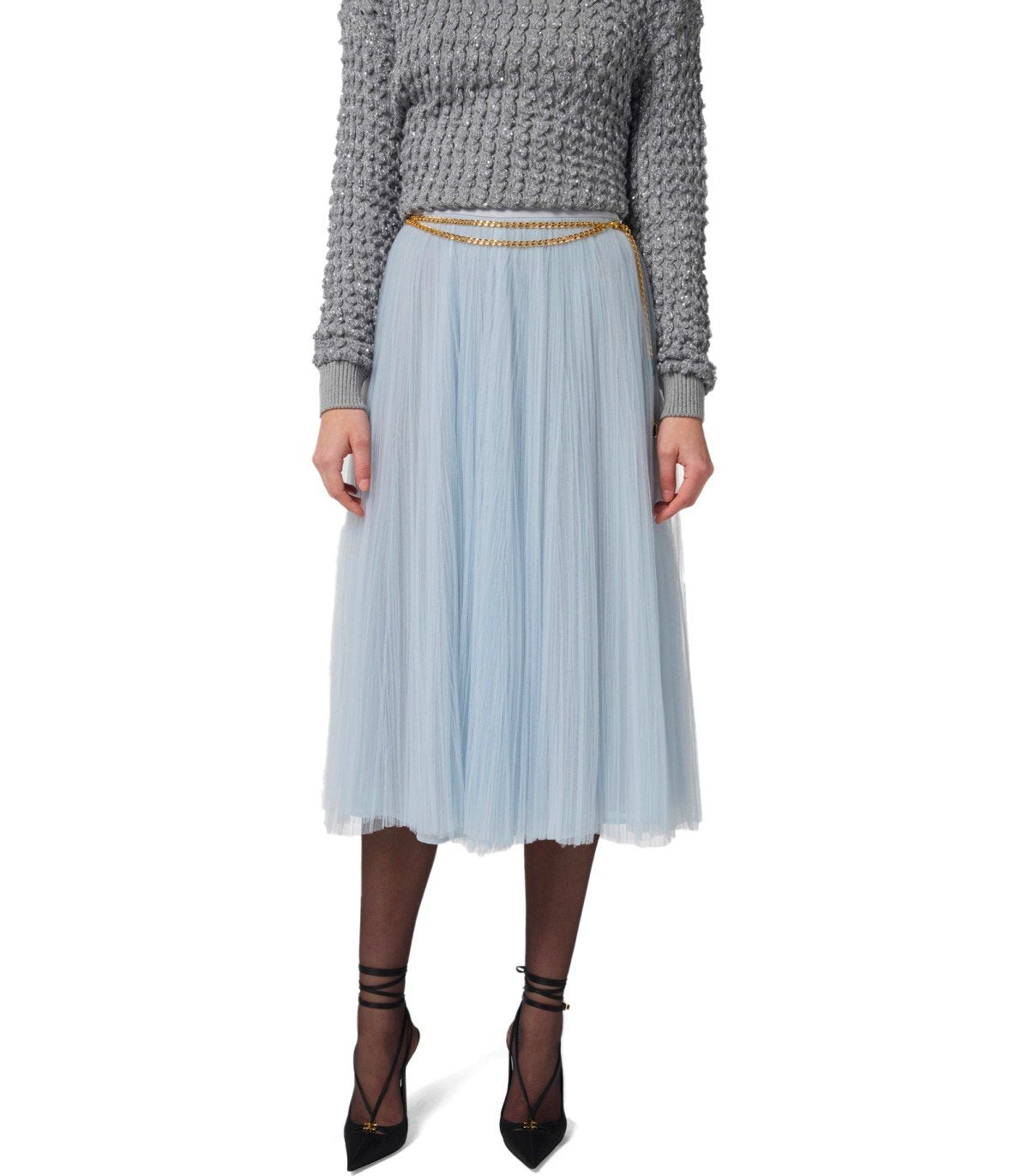 ELISABETTA FRANCHI STARLIGHT MIDI BELTED SKIRT