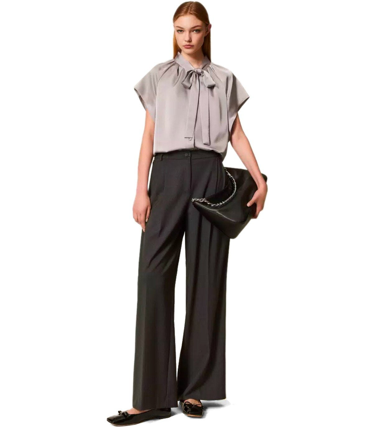 TWINSET ANTHRACITE GREY WIDE LEG PANTS