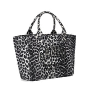 GANNI GRAUE SHOPPERTASCHE MIT LEOPARDDRÜCK